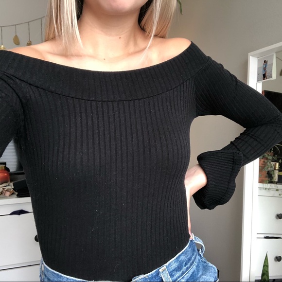 urban outfitters ribbed off the shoulder top - Picture 2 of 6